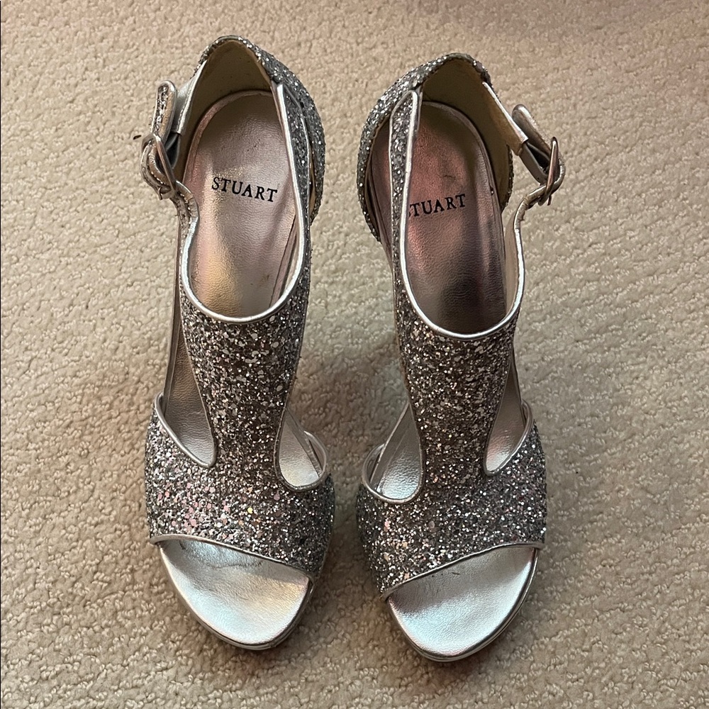 Stuart Weitzman Sparkling Silver Heels